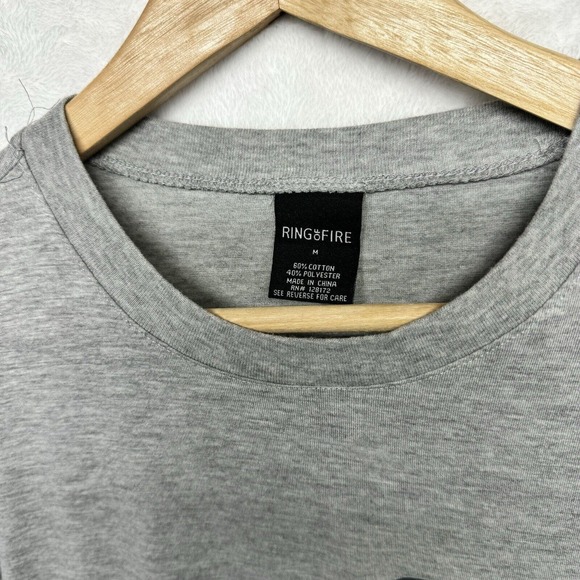 Ring Of Fire Men's Crew Neck T- Shirt Gray Size Medium with zipped front pocket - Picture 2 of 3